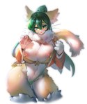 anthro areola big_breasts breasts clothing countershading female fur green_eyes green_hair hair huge_breasts looking_at_viewer nipple_outline panties solo standing underwear whiskers utterangle sundyz domestic_cat felid feline felis mammal absurd_res hi_res