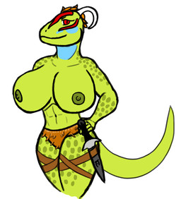 anthro big_breasts breasts clothed clothing dagger female huge_breasts mehrunes_razor melee_weapon nipples non-mammal_breasts non-mammal_nipples solo tail topless weapon dragon-heart bethesda_game_studios microsoft skyrim the_elder_scrolls argonian scalie 2012