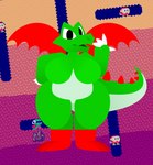 breasts featureless_breasts featureless_crotch female slightly_chubby solo tail thick_thighs josh_the_ultra_dimensional_being bandai_namco dig_dug mythology dragon fygar mythological_creature mythological_scalie pooka pooka_(dig_dug) scalie absurd_res hi_res