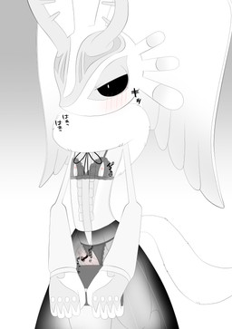 anthro antlers biped black_sclera blush blush_lines bra chest_tuft clothed clothing crossdressing_male dress erection erection_under_clothing femboy fluffy fluffy_tail frilly frilly_bra frilly_clothing frilly_panties frilly_underwear genitals head_wings hidden_sex_toy horn huge_wings male mouthless narrowed_eyes neck_tuft nipples panties penile penis pupils sex_toy simple_background solo tail tapering_penis tenting text three-quarter_view tuft underwear unusual_wing_placement vibrator vibrator_on_penis white_background white_pupils wings x-ray_view ahab_null kirby_(series) kirby_and_the_forgotten_land nintendo chaos_elfilis alien chinchillid mammal rodent starling_(kirby) 2022 absurd_res digital_drawing_(artwork) digital_media_(artwork) greyscale hi_res japanese_text monochrome portrait three-quarter_portrait
