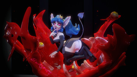 arm_stockings belt big_butt blood blue_hair bodily_fluids bone bottomwear butt cartoon_gore clothed clothing crown ear_piercing ear_ring eyeball female finger_to_mouth fingernails freckled_butt freckles glowing glowing_eyes hair headgear legwear long_ears long_fingernails long_nose looking_at_viewer miniskirt nails piercing pink_eyes purple_body purple_skin ring_piercing skirt smile solo spade_tail tail thigh_highs topwear tube_top twintails_(hairstyle) upskirt siakstuff peppuri arthropod demon fly_(animal) humanoid insect mosquito 3d_(artwork) absurd_res digital_media_(artwork) hi_res