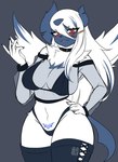 2_horns 5_fingers accessory anthro anthrofied big_breasts biped blue_bra blue_clothing blue_collar blue_highlights blue_horn blue_legwear blue_nails blue_nose blue_panties blue_tail blue_tattoo blue_thigh_highs blue_underwear blue_wings blush blush_lines bra breasts camel_toe clothed clothed_anthro clothed_female clothing collar colored_nails eyebrows eyelashes female female_anthro fingers fur grey_background hair hair_accessory hairclip hand_on_hip highlights_(coloring) horn legwear logo looking_at_viewer midriff multicolored_wings nails navel neck_tuft panties pantsless pantsless_anthro pantsless_female pokemorph pupils red_eyes shirt simple_background slit_pupils smile solo strapless_clothing tail tattoo text thigh_highs topwear translucent translucent_clothing translucent_shirt translucent_topwear tuft underwear white_body white_eyebrows white_fur white_hair white_wings wings womb_tattoo sk3tchk4t nintendo pokemon generation_6_pokemon mammal mega_absol mega_evolution pokemon_(species) 2024 artist_logo artist_name digital_drawing_(artwork) digital_media_(artwork)