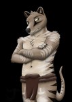 aboriginal anthro bodypaint bottomwear clothing crossed_arms loincloth male markings solo tribal tribal_markings lands_of_fire kubbadang dasyuromorph mammal marsupial recently_extinct_species thylacine alpha_channel