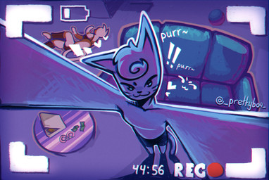 :3 banknote box clothed clothing container cuff_(restraint) duo femboy foreshortening furniture looking_at_viewer lying male money on_side pizza_box purring restraints smile sofa solo_focus table topless prettybo4 domestic_cat felid feline felis mammal 2026 digital_media_(artwork) hi_res magma_(artwork) purple_theme