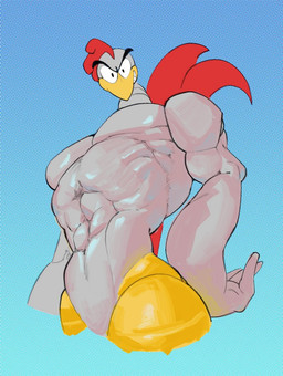abs anthro avian_caruncle beak comb_(anatomy) feathers grey_body hand_on_hip head_crest looking_at_viewer machine male muscular muscular_anthro muscular_male pecs simple_background smile solo tail tail_feathers yellow_body conadolpomp adventures_of_sonic_the_hedgehog sega sonic_the_hedgehog_(series) scratch_(adventures_of_sonic_the_hedgehog) avian bird chicken galliform phasianid robot hi_res