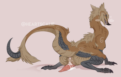 after_anal amber_eyes animal_genitalia anus black_claws bodily_fluids brown_body brown_fur butt claws cum cum_from_ass cum_in_ass cum_inside erection feral fur genital_fluids genital_slit genitals inviting_to_sex looking_at_viewer male penis pink_anus pink_penis presenting presenting_anus presenting_hindquarters solo teeth heartscalie capcom monster_hunter larynkir bird_wyvern izuchi hi_res