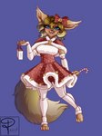 anthro beverage blush candy cane christmas_clothing clothing comfy dessert dress ear_chain ear_piercing ear_ring eyelashes female fingers floofy_tail food gift hair holidays iris jewelry open_mouth piercing ring_piercing smile solo tail tipsy warm pearl123_art christmas nintendo pokemon animal_humanoid eevee generation_1_pokemon humanoid pokemon_(species) pearl_(disambiguation) 3:4 digital_media_(artwork) hi_res