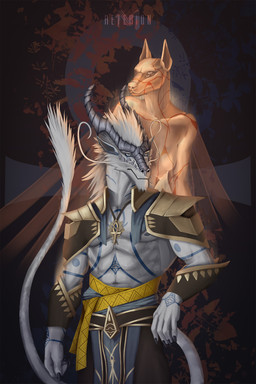 4_eyes abs ankh anthro armor athletic athletic_female duo fantasy female fur horn jewelry long_tail magic male markings multi_eye muscular muscular_male necklace nipples pecs pupils scales scar slit_pupils standing tail tail_tuft tuft whiskers white_body white_eyes white_fur reterion load_(reterion) mythology freya_(load) serovos anubian_jackal canid canine canis dragon eastern_dragon furred_dragon furred_scalie ghost jackal mammal miltan_(load) mythological_creature mythological_scalie scalie spirit wingless_dragon yafayaer_(load) absurd_res hi_res