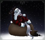 anthro antlers black_sclera breasts christmas_clothing christmas_headwear clothed clothing coal female glowing glowing_eyes hat headgear headwear holidays hooves horn santa_hat snow solo drxii christmas hasbro my_little_pony ipsywitch krampus equid equine horse mammal pony 2022 digital_media_(artwork) hi_res