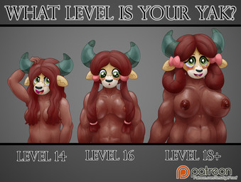 age_progression anthro base_one_layout basic_sequence big_breasts blush breast_expansion breasts brown_hair clothed clothing expansion female green_eyes growth hair linear_sequence looking_at_viewer montgomery_glands muscle_growth muscular muscular_anthro muscular_female nipples one_row_layout patreon_logo smile solo text the_hearth's_warming_club three_frame_image three_frame_sequence topless website_logo smudge_proof friendship_is_magic hasbro my_little_pony patreon school_daze yona_yak_(mlp) bovid bovine mammal yak 2018 hi_res sequence url