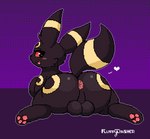 anus backsack balls big_butt black_balls black_body blush butt feral genitals heart_symbol male pawpads paws pink_pawpads solo sploot spread_legs spreading fluffydasher nintendo pokemon eeveelution generation_2_pokemon pokemon_(species) umbreon digital_media_(artwork) pixel_(artwork) signature