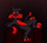 anthro black_body black_fur chair fur furniture glowing glowing_eyes hand_on_knee hand_on_leg leather_chair looking_at_viewer male pillow pose red_body red_fur red_furniture solo stylized unakot looney_tunes warner_brothers sylvester_(looney_tunes) domestic_cat felid feline felis mammal