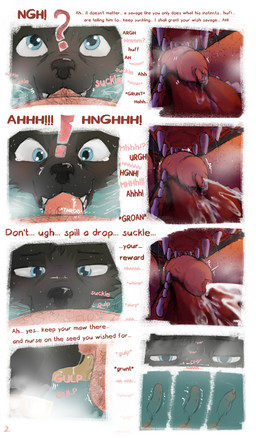 anthro balls black_body black_fur blue_eyes bodily_fluids collar cum cum_in_mouth cum_inside dialogue dominant dominant_male drinking drinking_cum duo ejaculation eunuch fangs fellatio foreskin fur genital_danger_play genital_fluids genitals hands-free harem_boy humanoid_genitalia humanoid_penis inside inside_mouth internal internal_fellatio internal_oral leaking_cum male male/male mouth_shot open_mouth oral oral_penetration orgasm penetration penile penis penis_in_mouth penis_nursing penis_on_tongue reverse_mouth_shot sex sex_slave slave small_penis submissive submissive_male swallowing tears teeth text tight_foreskin young young_anthro young_male dakkawoof dakka domuz_al_khinzir canid canine canis mammal wolf 2021 absurd_res comic english_text hi_res multiple_scenes