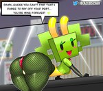 absurd_res bent_over blazedscarf breasts bunny_costume butt clothing costume english_text female fishnet_clothing fishnet_legwear hi_res humanoid legwear mario_bros mimi_(paper_mario) nintendo paper_mario short_stack solo text thick_thighs under_boob wide_hips