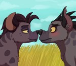 blush blush_lines boop duo eye_contact female feral fur half-closed_eyes looking_at_another male markings mouth_closed narrowed_eyes nose_boop notched_ear smile spots spotted_body spotted_fur wide_eyed leroy629 disney the_lion_guard the_lion_king janja_(the_lion_guard) jasiri_(the_lion_guard) hyena mammal spotted_hyena 2024 hi_res