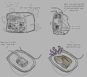 ambiguous_gender anthro biped dialogue diaper diaper_package diaper_pail discarded_diaper duo forced forced_transformation inanimate_transformation mostly_greyscale mostly_offscreen_character soiled_diaper stink_fumes stink_lines text tilde_after_text transformation unclean_diaper used_diaper ashtrayguts 2025 digital_drawing_(artwork) digital_media_(artwork) english_text line_art