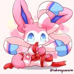 ambiguous_gender black_nose blue_eyes blush fur kemono long_ears pawpads pink_body pink_fur ribbons shadow simple_background sitting solo white_body white_fur nakimayo nintendo pokemon pokemon-specific_day sylveon_day canid eeveelution generation_6_pokemon mammal pokemon_(species) sylveon 1:1 2019 2d_animation animated loop short_playtime watermark