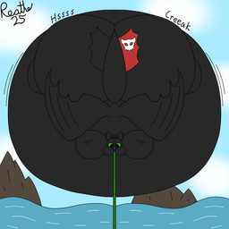 air_inflation belly belly_expansion big_belly big_butt big_cheeks black_body black_ears black_eyes black_tail black_wings blue_sky body_inflation butt butt_expansion cloud creaking expansion feral floating green_sclera hose hose_in_mouth hose_inflation huge_belly huge_butt hyper hyper_belly hyper_butt hyper_inflation immobile inflation male onomatopoeia outside puffed_cheeks rock sea sky solo sound_effects swelling tail text water wings reathe dreamworks european_mythology how_to_train_your_dragon mythology toothless dragon fury_(httyd) mythological_creature mythological_scalie night_fury scalie western_dragon 1:1 2025 absurd_res colored digital_media_(artwork) flat_colors hi_res signature