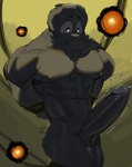 abs anthro areola armpit_hair balls barazoku biceps big_penis biped black_areola black_balls black_body black_eyebrows black_fur black_nipples black_penis black_tail bodily_fluids body_hair deltoids empty_eyes erection eyebrows front_view fur genital_fluids genitals glans grey_glans hands_behind_back humanoid_genitalia humanoid_penis light looking_down male male_anthro muscular muscular_anthro muscular_male navel nipples pecs penis precum short_tail solo standing tail throbbing throbbing_penis vein veiny_penis white_eyes kogito badland clony mammal 2025 absurd_res hi_res lighting shaded