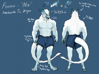 anthro blue_body blue_eyes blue_horn claws fur horn male solo tail tail_tuft text tuft white_body white_fur ferinix_(artist) mythology ferinix dragon furred_dragon furred_scalie mythological_creature mythological_scalie scalie english_text hi_res
