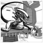 armor border breasts claws door female headgear helmet indoor_nudity inside ladder lamp not_furry nude nude_female nude_humanoid science_fiction small_breasts solo tail text thick_thighs tube white_border wide_hips zaggatar alien_(franchise) alien humanoid xenomorph 1:1 2015 cover cover_art cover_page digital_media_(artwork) english_text greyscale monochrome