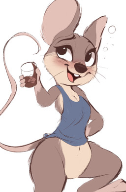 anthro beverage black_nose blush bottomless brown_body brown_fur buckteeth clothed clothing container cup drunk featureless_crotch female fur holding_container holding_cup holding_object multicolored_body multicolored_fur navel open_mouth open_smile shirt simple_background smile solo substance_intoxication tan_body tan_fur tank_top teeth topwear two_tone_body two_tone_fur whiskers white_background conditional_dnp tohupo mammal mouse murid murine rodent wood_mouse 2020 hi_res