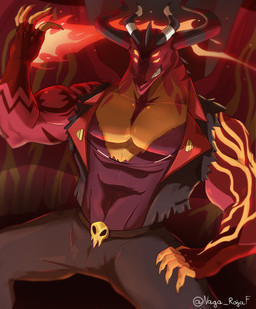 4_eyes anthro biceps biped horn looking_at_viewer male multi_eye multi_horn muscular muscular_anthro muscular_male ripped_sleeves solo naga_rajaf hellaverse helluva_boss mythology satan_(helluva_boss) demon dragon mythological_creature mythological_scalie scalie 2024 absurd_res colored hi_res signature