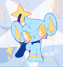 ambiguous_gender band-aid band-aid_on_face band-aid_on_nose bandage bandage_on_face bandage_on_nose feral pokedex_number solo star_eyes takoya_de nintendo pokemon generation_4_pokemon pokemon_(species) shinx hi_res
