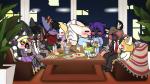 alcohol anthro bar beverage black_hair black_nose blonde_hair blue_body blue_fur blush clothed clothing cuddling female food fur group hair hug male male/female multicolored_body multicolored_fur open_mouth orange_body orange_fur purple_hair sitting smile white_body white_fur wings sidnithefox aggretsuko sanrio fenneko haida_(aggretsuko) retsuko sidni stack_(character) ailurid arctic_fox canid canine fennec_fox fox hyena mammal red_panda spotted_hyena true_fox 16:9 2019 4k absurd_res digital_media_(artwork) hi_res wallpaper widescreen