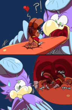 3_toes 4_fingers 5_fingers anthro beak big_feet big_tongue cartoon_gloves clothing duo extreme_size_difference eyewear feet fingers glasses in_mouth inside_mouth long_tongue macro male male/male mawplay micro open_beak open_mouth orange_tongue pawpads paws shirt size_difference soles tail thick_tongue toes tongue tongue_out toony toony_expression topwear uvula vore wearing_glasses whiskers wide_tongue wing_fingers klizlove roderick_(tamerkoh) toon_twack_(klizlove) twack_(klizlove) avian bird lagomorph leporid mammal rabbit absurd_res alpha_channel comic hi_res