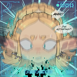 blonde_hair blue_eyes female hair humanoid_pointy_ears mid_transformation motion_lines not_furry pointy_ears short_hair shrinking size_transformation solo surprised transformation knuxy nintendo the_legend_of_zelda princess_zelda humanoid hylian 1:1