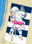 anthro beach beach_towel big_breasts bikini blush breasts camel_toe clothing duo female french_kissing hair human_on_anthro interspecies kissing making_out male on_towel outside seaside swimming_trunks swimwear towel two-piece_swimsuit white_hair crockwad animal_crossing nintendo lolly_(animal_crossing) villager_(animal_crossing) domestic_cat felid feline felis human mammal tabby_cat 2014