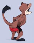 anthro butt clothing male partial_nudity raised_tail simple_background skinny small_butt solo tail undressing sexilydrawn disney zootopia travis_(zootopia) black-footed_ferret mammal mustelid musteline true_musteline weasel 2016 hi_res