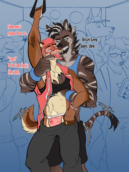 abdominal_bulge anthro biped blush bodily_fluids bulge clothing duo_focus finger_in_mouth genital_fluids grope group implied_knotting jock jockstrap male male/male male_anthro precum precum_bead precum_through_clothing precum_through_underwear public public_sex public_transportation sex subway text thong tongue_play underwear vehicle wet wet_clothing fetishame grinner shuck canid canine canis domestic_dog equid equine hybrid hyena mammal zebra 3:4 absurd_res english_text hi_res