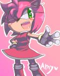4:5 amy_rose anthro black_nose blush boots clothed clothing dress english_text eulipotyphlan female footwear fur gloves green_eyes hair handwear happy heart_symbol hedgehog koiudesu mammal one_eye_closed open_mouth pink_body pink_fur pink_hair sega short_hair simple_background smile solo sonic_the_hedgehog_(series) text wink
