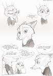 2016 absurd_res anthro bodily_fluids canid canine clothed clothing comic dialogue disney duo ellipsis english_text female fox fur greyscale hi_res judy_hopps lagomorph leporid male mammal monochrome nick_wilde rabbit red_fox smile speech_bubble sprinkah tears text true_fox url zootopia