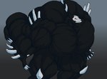 5_fingers anthro big_muscles big_pecs black_body black_fur fangs fingers fur gradient_background huge_muscles huge_pecs hyper hyper_muscles hyper_pecs male muscular nude pecs side_view simple_background solo teeth sonicgamer beowolf_(rwby) 2018