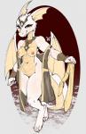 2020 anthro avante92 blush breasts dragon female hi_res horn looking_at_viewer mythological_creature mythological_scalie mythology nipples red_eyes scalie smile solo standing tail thick_thighs wide_hips wings