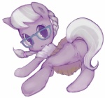 anus bottomwear clothed clothing eyewear female feral fur genitals glasses purple_body purple_eyes purple_fur pussy simple_background skirt solo white_background young young_feral conoghi friendship_is_magic hasbro my_little_pony silver_spoon_(mlp) earth_pony equid equine horse mammal pony 2013 low_res