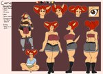 anthro armor big_breasts big_butt breasts butt clothed clothing female footwear fur hair profile red_hair simple_background smile solo sword_sheath text thick_thighs tongue tongue_out cherryfox73 carrie_(cherryfox73) canid canine mammal absurd_res english_text hi_res