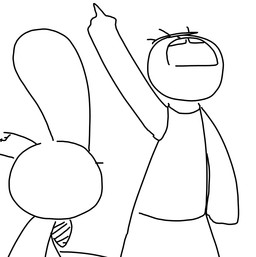 clothed clothing duo female male plushie the_weaver toybox_pals anon mr._bun-bun_(toybox_pals) human lagomorph leporid mammal rabbit comic monochrome