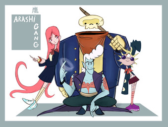 5_fingers absolute_territory apple arm_tattoo biped black_lens blue_body blue_clothing blue_ears blue_jacket blue_skin blue_topwear bo_staff bone border chest_tattoo clothed clothed_female clothed_human clothed_humanoid clothed_male clothing crouching delinquent eyelashes eyewear female female_human female_humanoid fingers food footwear fruit gang glasses grey_border grey_text group hair humanoid_pointy_ears jacket kerchief larger_humanoid larger_male leg_eye long_hair looking_at_another looking_at_viewer male male_human male_humanoid multi_eye muscular muscular_humanoid muscular_male navel_eye neckerchief neckwear opaque_glasses pink_hair plant platform_footwear pointy_ears pompadour purple_clothing purple_footwear purple_shoes red_kerchief red_neckerchief shoes simple_background size_difference skeleton skull slim slim_female slim_human slim_humanoid smaller_female smaller_humanoid smaller_male spikes standing tattoo text topwear torn_sleeves white_background white_hair white_text artist-exhale asian_mythology east_asian_mythology japanese_mythology mythology animated_skeleton dodomeki gashadokuro human humanoid mammal undead yokai 2024 colored english_description english_text hi_res japanese_text