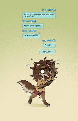 anthro barefoot biped black_nose borderless_panel brown_body brown_eyes brown_fur canine_teeth cellphone cheek_tuft chibi clothed clothed_anthro clothing electronics facial_tuft feet fluffy fluffy_tail fur holding_cellphone holding_object holding_phone holding_smartphone kaomoji looking_at_cellphone looking_at_object looking_at_phone male message_box phone pointy_ears prick_ears smartphone snout solo tail tan_body tan_fur text text_message texting tuft walking falco_works indy_(justroadkill) canid canine canis coyote mammal 2025 comic digital_media_(artwork) english_text hi_res one_panel_comic