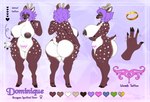 5_fingers anthro antlers areola big_breasts big_butt breasts brown_areola brown_body brown_fur brown_nipples butt cloven_hooves curvy_figure digit_ring eyebrow_through_hair eyebrows female fingers fur genitals hair hooves horn huge_breasts jewelry long_hair looking_at_viewer markings navel nipples nude purple_hair pussy ring slightly_chubby solo spots spotted_body spotted_fur standing text thick_thighs translucent translucent_hair voluptuous wedding_ring white_body white_fur wide_hips womb_tattoo tiggybloom dominique_(bionichound) cervine deer mammal visayan_spotted_deer 2024 english_text hi_res model_sheet signature