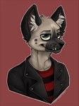 anthro black_nose brown_body brown_fur clothing eyebrows fur green_eyes inner_ear_fluff looking_at_viewer male markings multicolored_body multicolored_fur sharp_teeth smile solo spots spotted_body spotted_fur teeth tuft psychedelic-lemur aggretsuko sanrio haida_(aggretsuko) hyena mammal spotted_hyena 2020