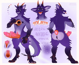 2_penises alien_genitalia animal_genitalia anthro anus bodily_fluids clit_dick close-up cum genital_fluids genital_slit genitals horn intersex looking_at_viewer maleherm markings multi_genitalia multi_penis penis solo star_(marking) text krampusivyy mythology celestial_being kobold mythological_creature scalie absurd_res english_description english_text hi_res model_sheet