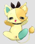 anthro black_bow bow_ribbon female fur happy solo tail tail_tuft tongue tuft yellow_body yellow_fur azuo beatcats sanrio sega sega_fave rico_(beatcats) absurd_res hi_res