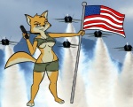 aircraft airplane american_flag anthro breasts canton dual_holding duo eyewear f-18_hornet female finial flag flag_(object) flagpole glasses gun handgun holding_flag holding_gun holding_handgun holding_object holding_ranged_weapon holding_weapon jet ranged_weapon tail united_states_of_america vehicle weapon gnollykins f-18 sek_studio squirrel_and_hedgehog lt._fox_vixen canid canine fox mammal