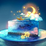 boat cake candy cloud dessert female feral fishing fishing_rod food geometric_liquid green_hair hair konpeito moon plate solo space star surreal vehicle watercraft yuumei fish human mammal marine ray_(fish) 1:1 hi_res