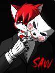 anthro black_tie_(suit) bow_(feature) bow_tie clothing dark fur gloves hair handwear male mask night red_body red_fur red_hair solo suit redwolfxiii saw_(movie) billy_the_puppet canid canine fox mammal 3:4 hi_res